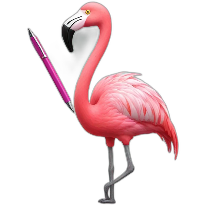 flamingo with a pen emoji