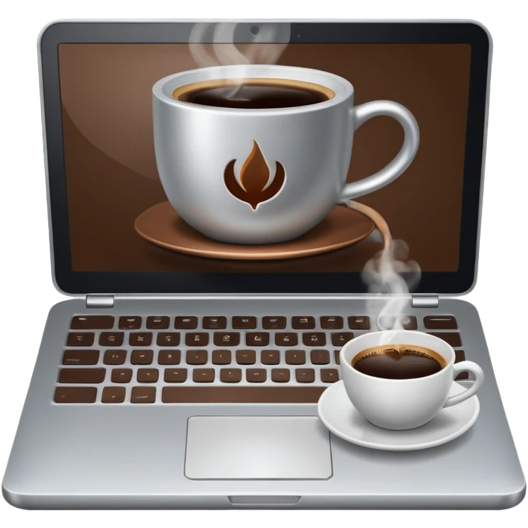 work silver laptop with coffee emoji