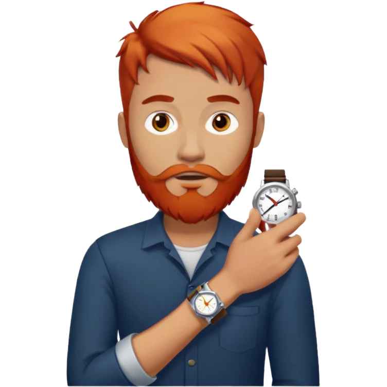 Man red beard, waiting, looking at watch emoji
