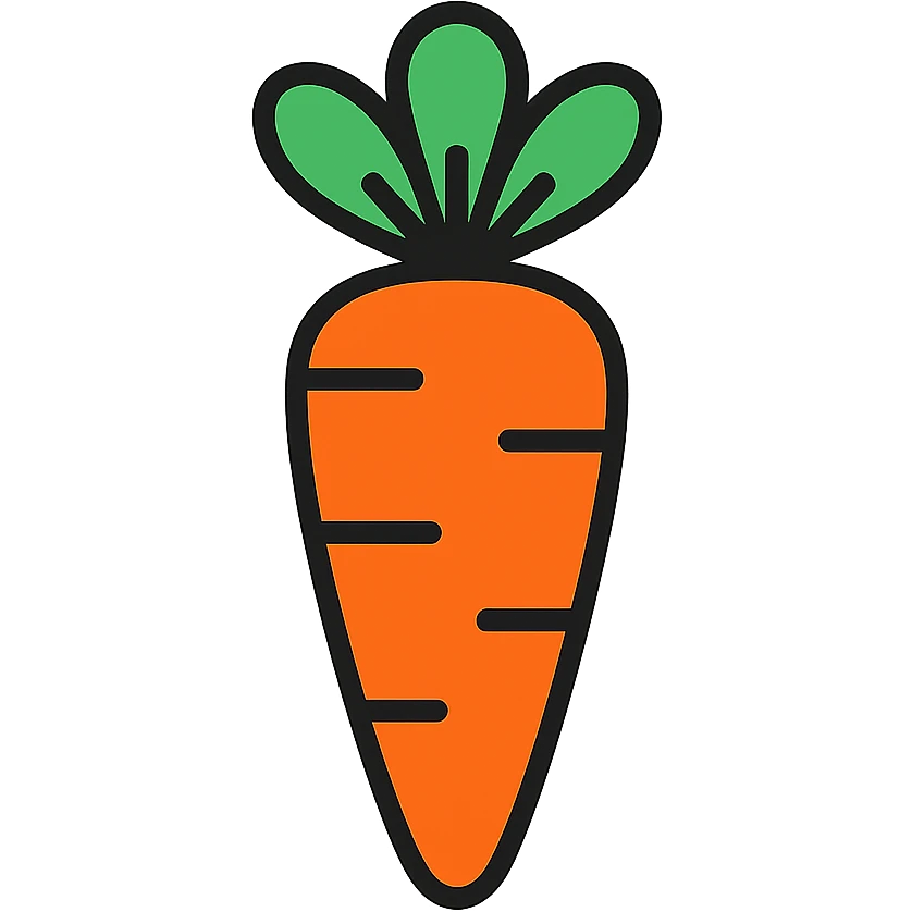 color outline icon of a carrot, black outlines, orange and green emoji