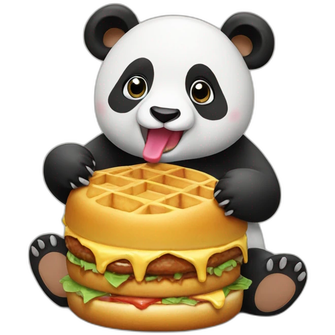 Panda eats a waffle burger emoji