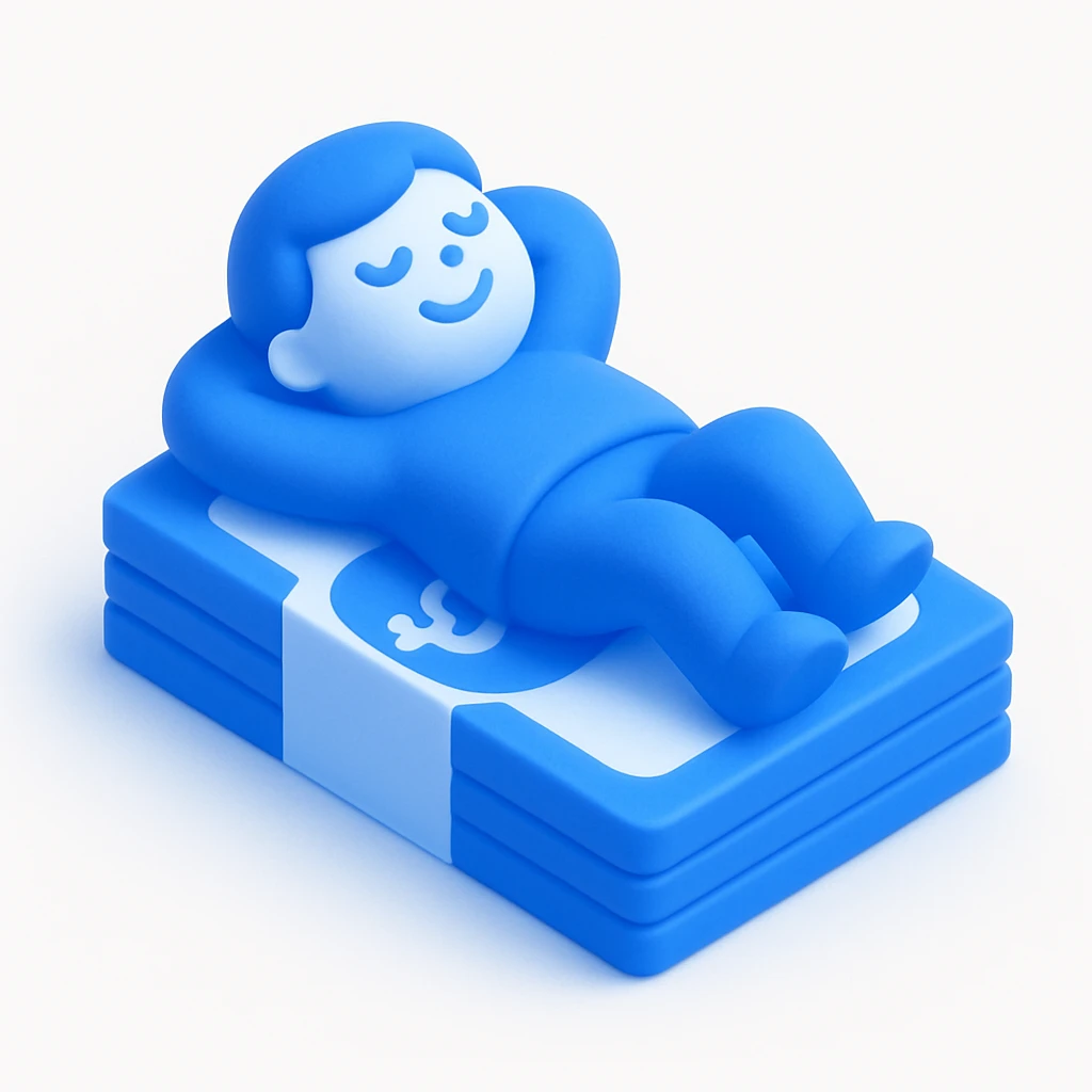 happy person napping on mattress of money emoji