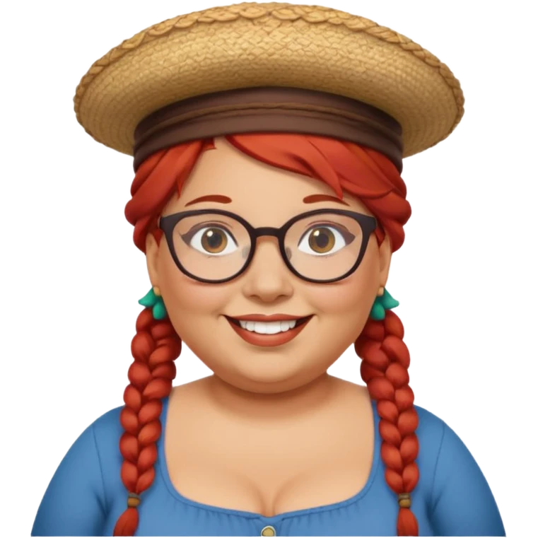 woman glassess, very fat venice gondolier with iconic hat and red hair woman braided emoji