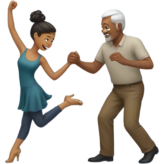A young woman and older man learning to dance emoji
