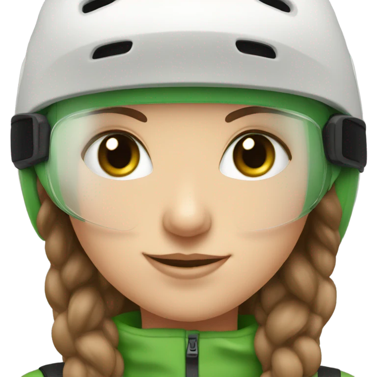 White Girl, Brown hair, Green Eyes, Ski Helmet, Smiling emoji