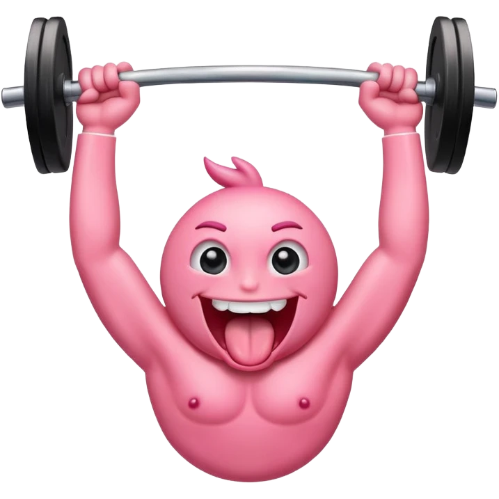 a tongue with eyes and arms, smiling, holding a barbell overhead emoji