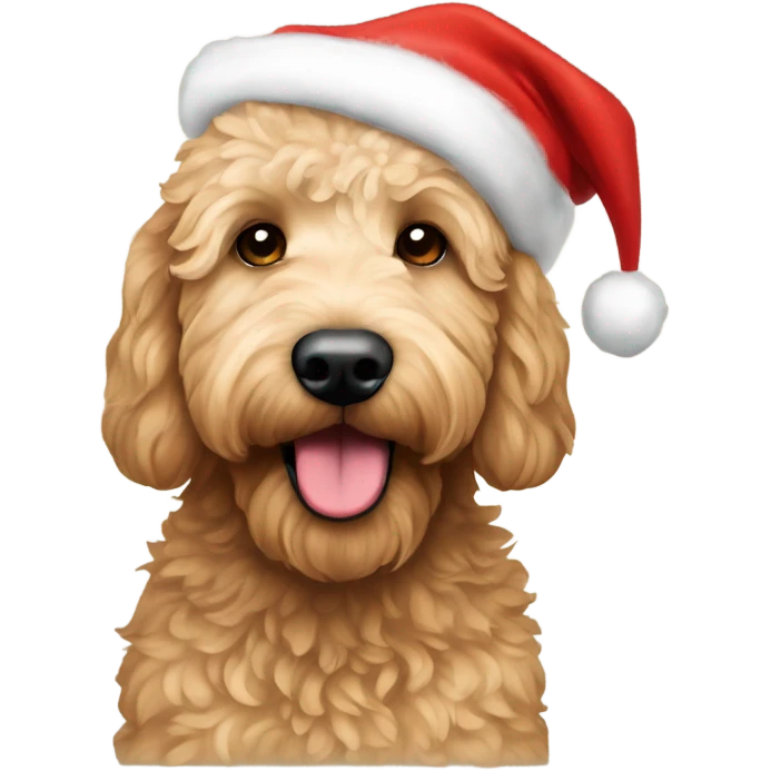 Tan Goldendoodle with Santa hat emoji
