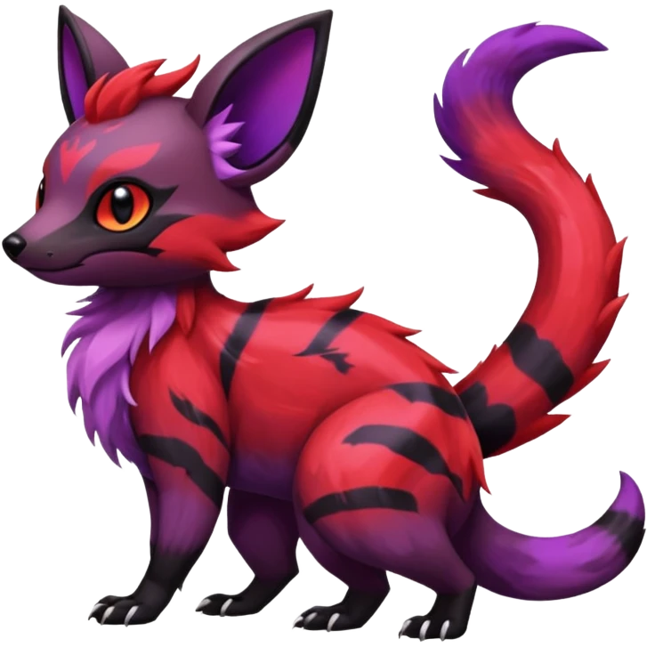 Rare exotic cute epic aesthetic gothic colorful Salandit-Eevee-Civet-species-Fakemon-hybrid-creature, with markings, full body emoji
