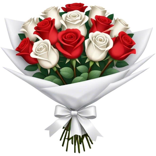 Red and white rose bouquet with white wrapping  emoji