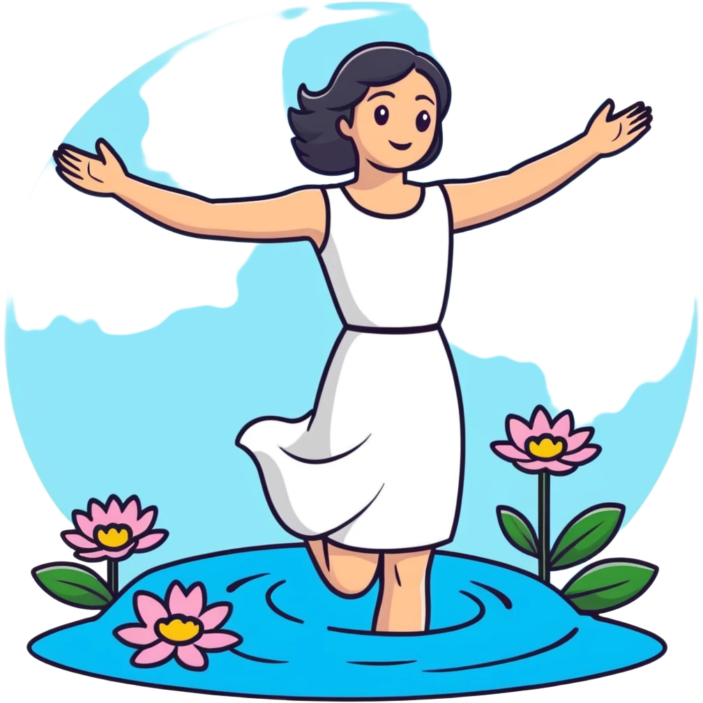 Ophelia floating in water surrounded by flowers, woman in dress with arms outstretched, based on the famous painting by John Everett Millais emoji