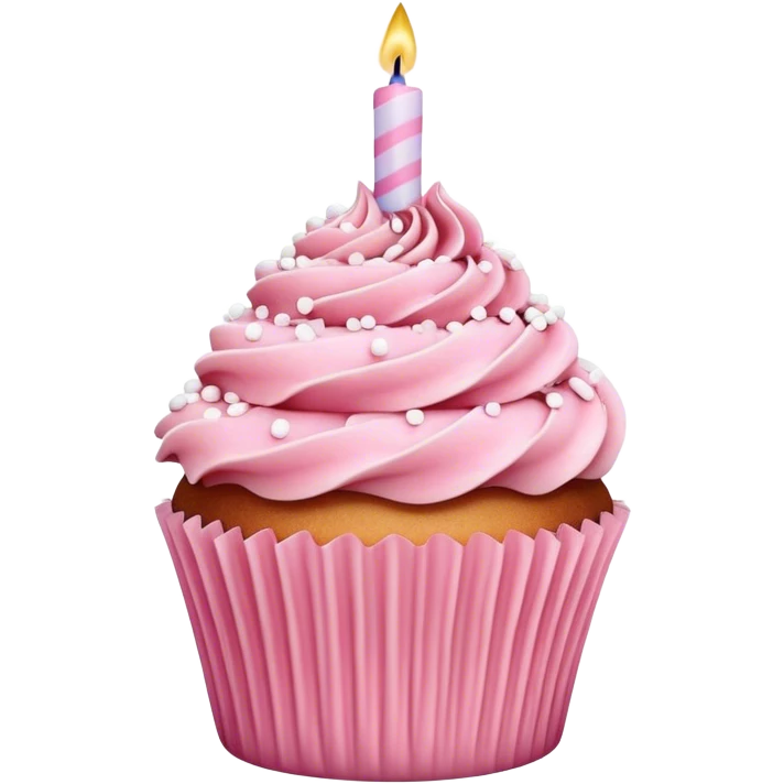 Vintage 3d realistic birthday cupcake, pink and white emoji