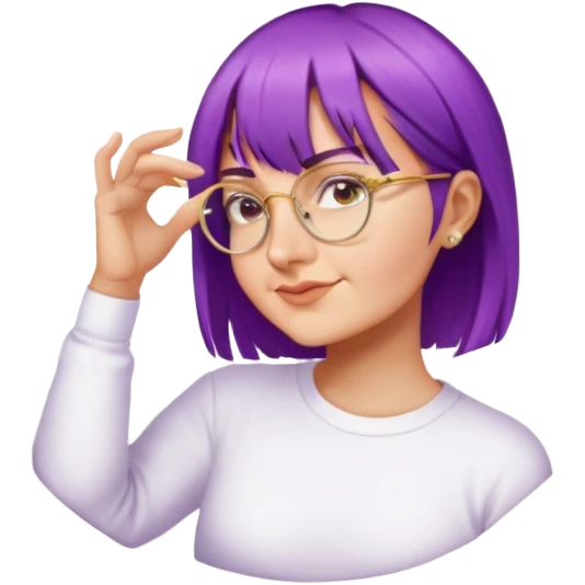 female, white shirt, round gold glasses emoji