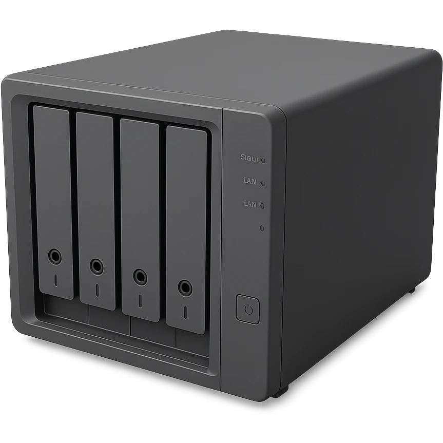 generic 4 bay NAS device, angled view, minimal design emoji