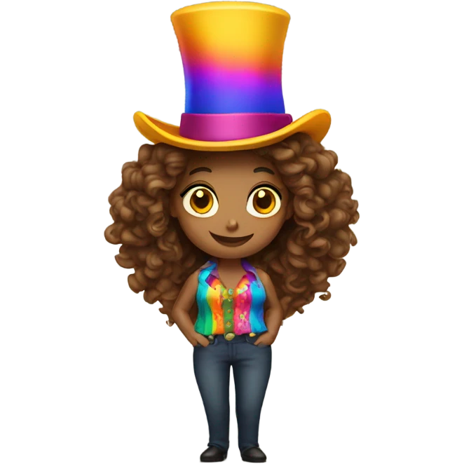 Woman with long curly hair and top hat colorful Circus emoji