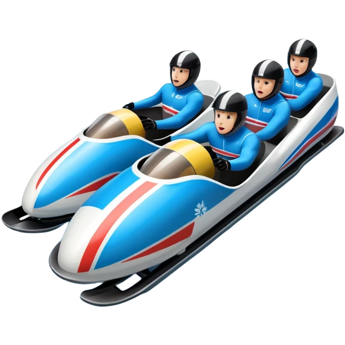 An icon featuring a sleek bobsled with athletes racing down an icy track at high speed, helmets on and bodies aligned for aerodynamics. The scene is set in a stunning snowy mountain valley with pine trees, spectators, and crisp blue sky. Transparent background captures the thrill of bobsleigh. emoji