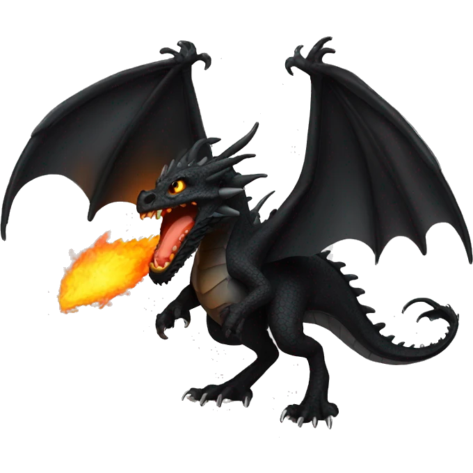 Black dragon with open wings and fire emoji