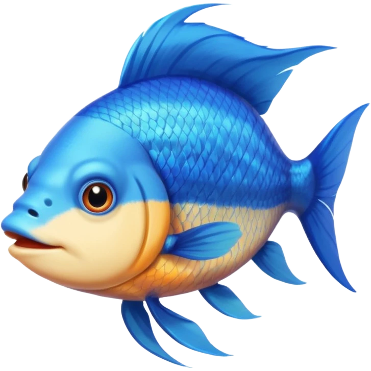 handsome fish with blue hair and fins of different color looking into camera emoji