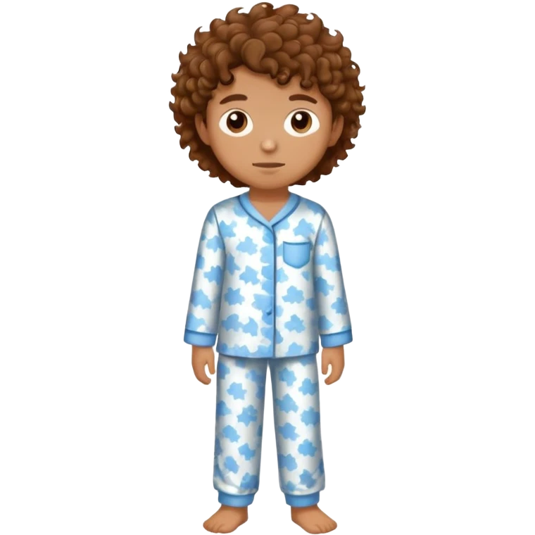 a boy with tan skin, brown curly hair, brown eyes, skinny, and wearing pajamas  emoji