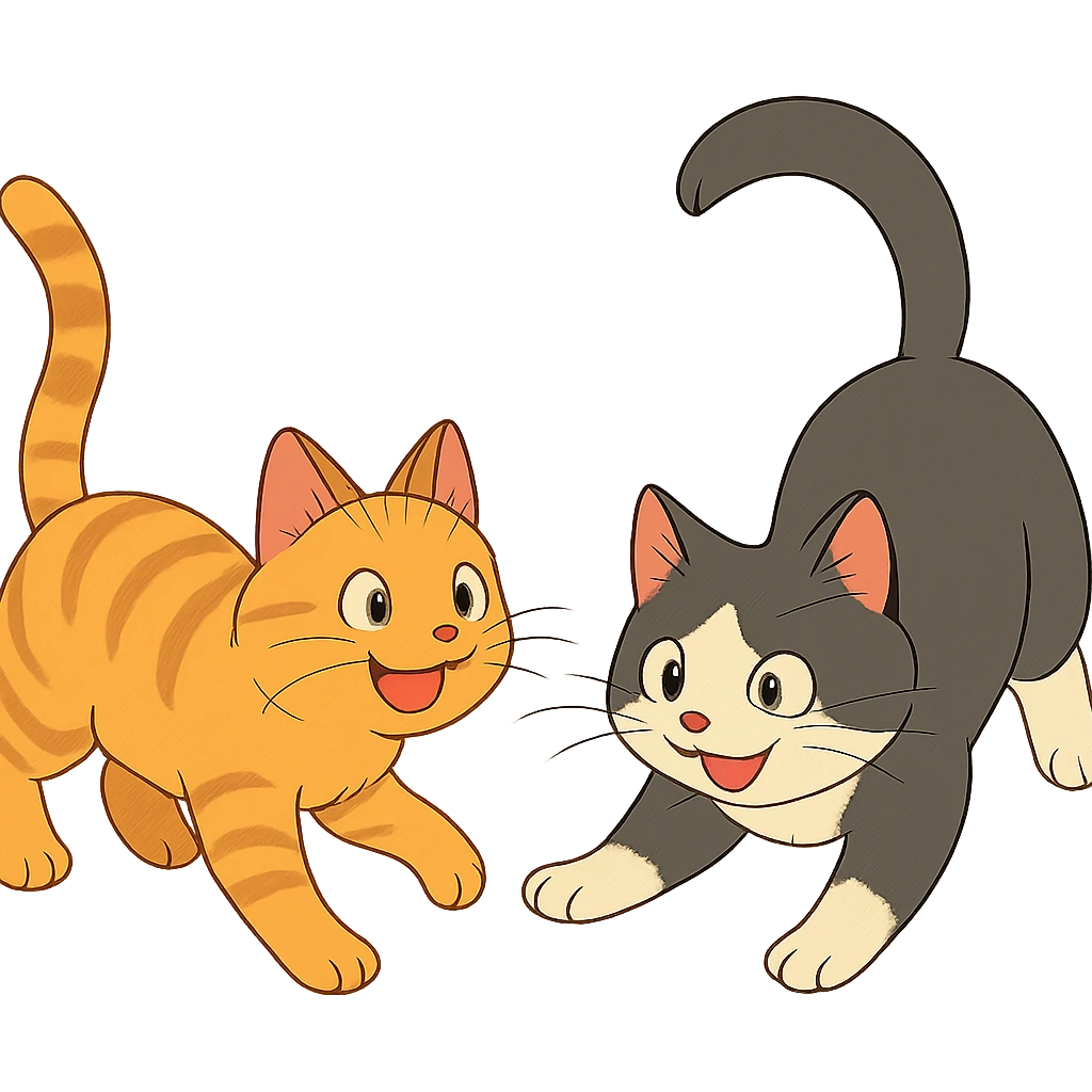 ghibli style two playful cats emoji