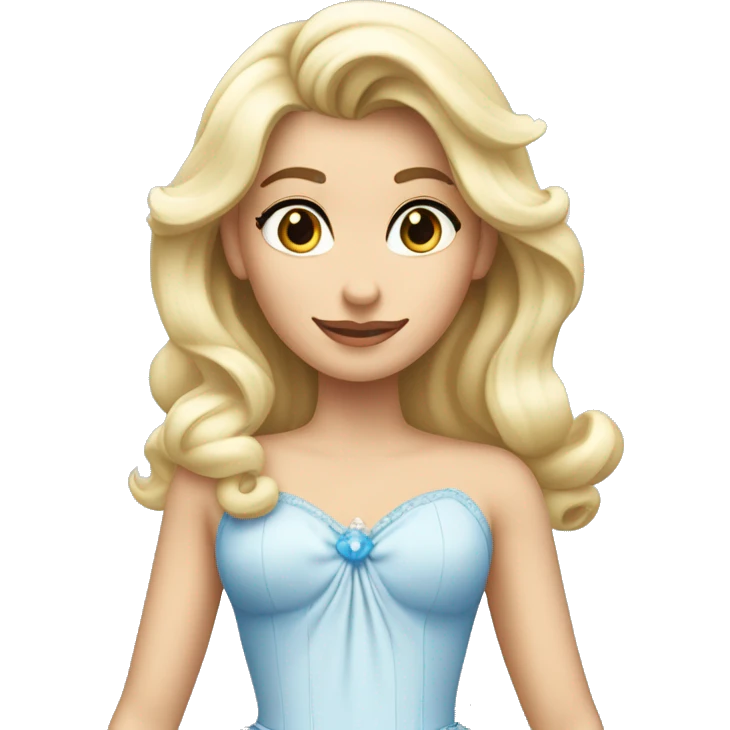 Cenicenta blanca, rubia, con vestido azul cmo la de Disnety emoji