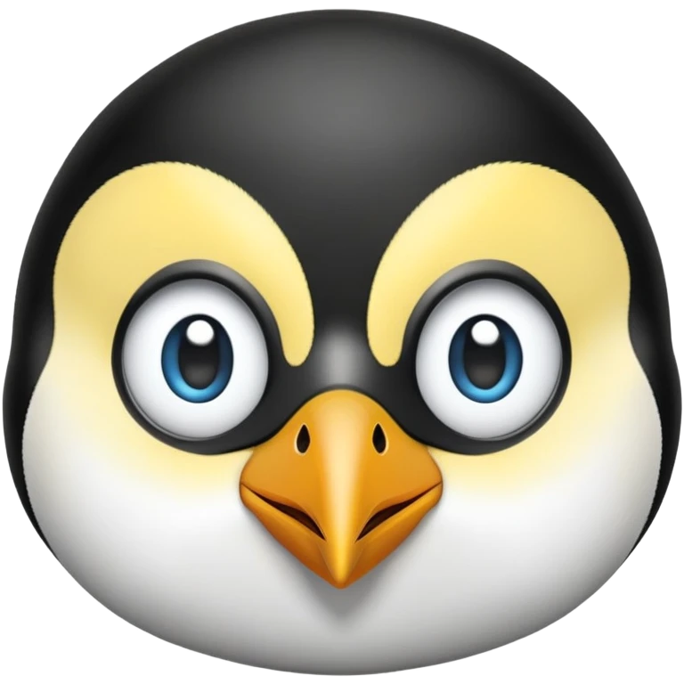 cinematic-cute-emperor-penguin-portrait-emoji,-head-tilted-playfully-and-inquisitively,-with-glossy,-pristine-plumage-accented-by-a-bright-beak-and-round,-sparkling-eyes-filled-with-curiosity,-simplified-yet-irresistibly-adorable-features zoomed into the face emoji