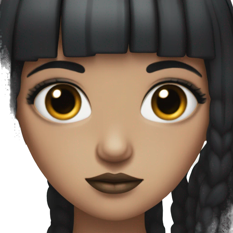 Goth girl with black hair and peach skin with black under her eyes emoji