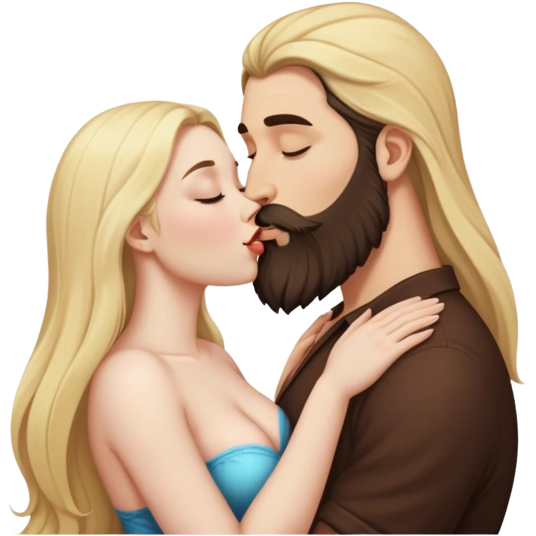 fat man with dark brown long beard kissing curvy long blonde hair pale emoji