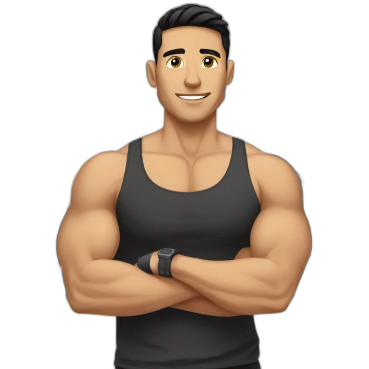 Tan White male with short black hair in the gym emoji