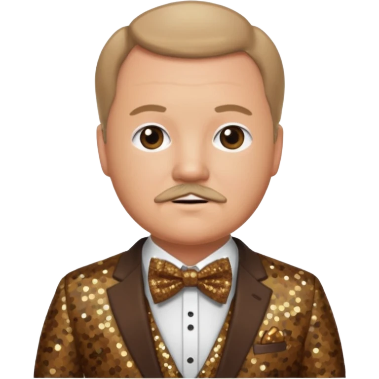 Kyle Gass with dark blonde hair, brown sequin suit with bow tie emoji