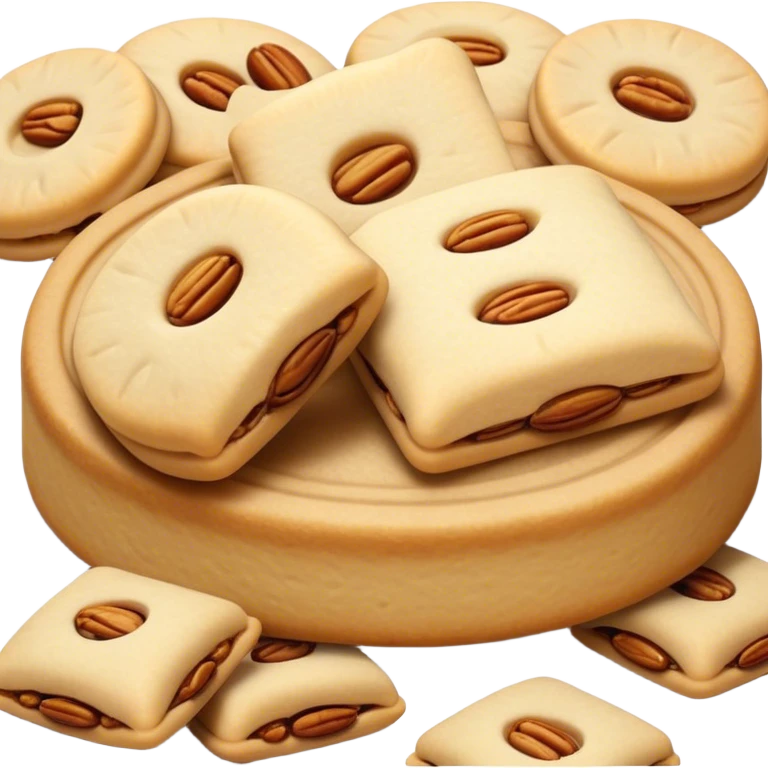 Cinematic Realistic Ma'amoul Dessert Emoji, featuring delicate shortbread cookies filled with dates or nuts rendered with intricate detail and warm, inviting lighting. emoji