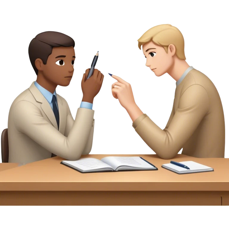 The present self sits at a desk, hesitating, while another glowing hand—representing the future self—rests reassuringly on their shoulder. In the other hand, the future self holds out a pen, gently encouraging action, symbolizing the power of starting despite doubt. emoji