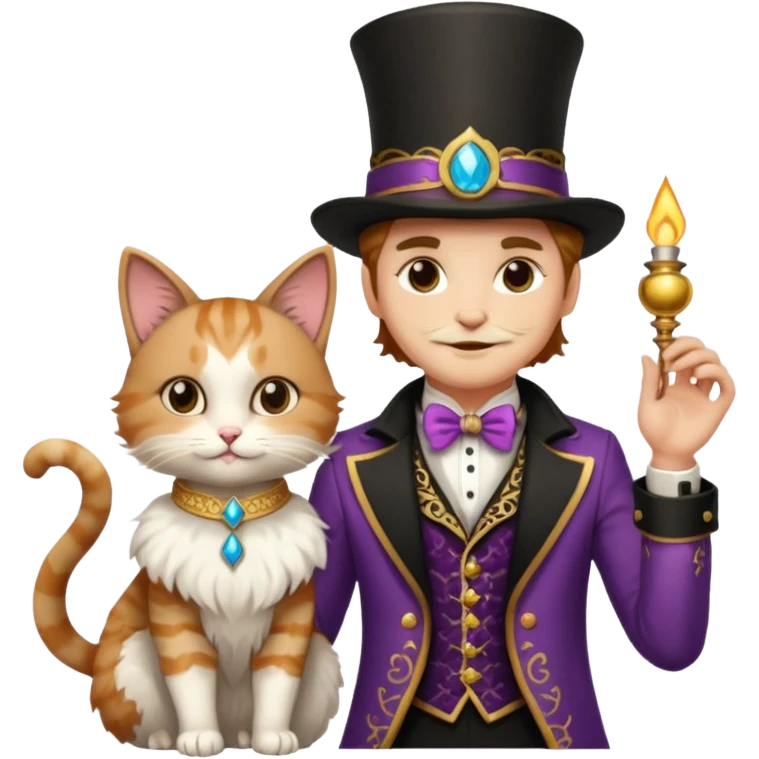 magician couple and their pet cat emoji