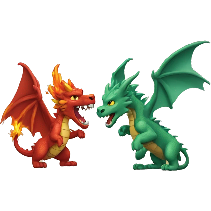 un dragon qui ce bat contre un lion qui crache du feu sir un loup emoji