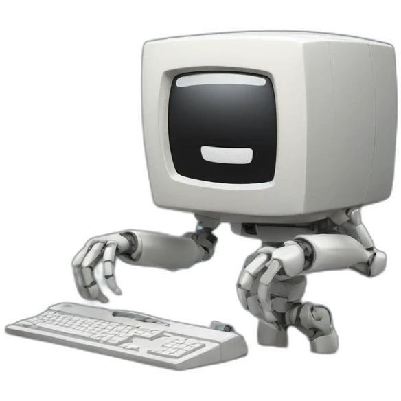 Anthropomorphic computer with arms and legs doing something random emoji