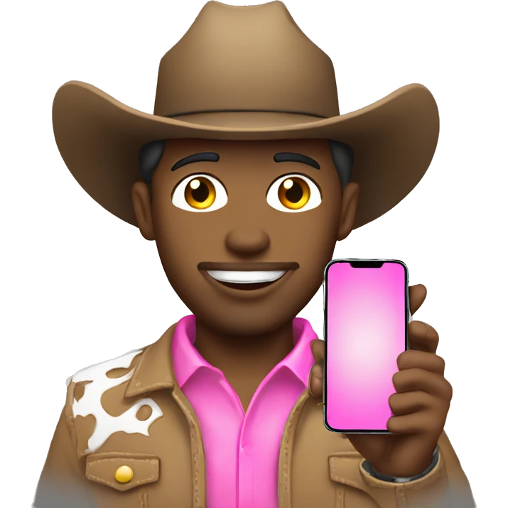 Light skinned cowboy with a pink cellphone emoji