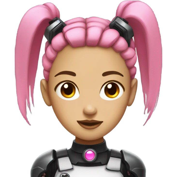 cyborg girl, pink twintails, cyberpunk, black collar emoji