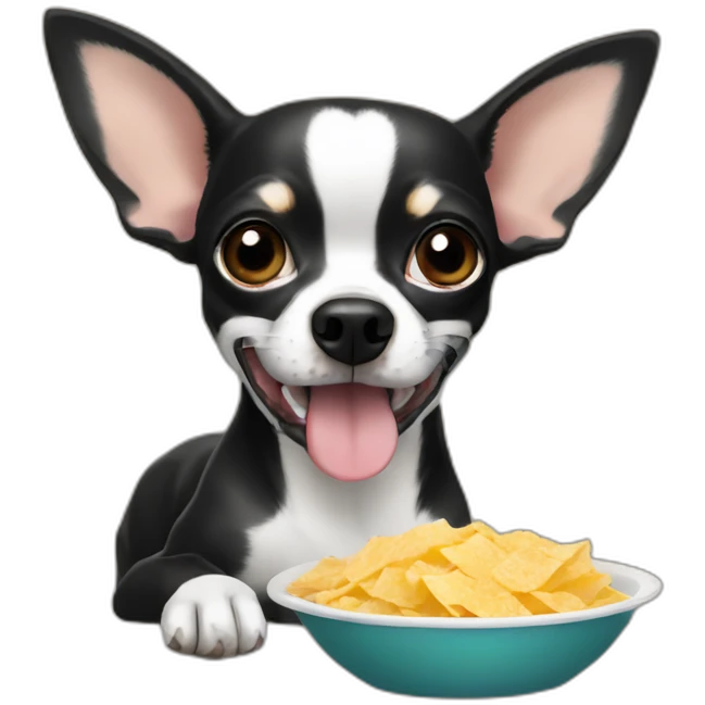 chihuahua negro comiendo hueso emoji