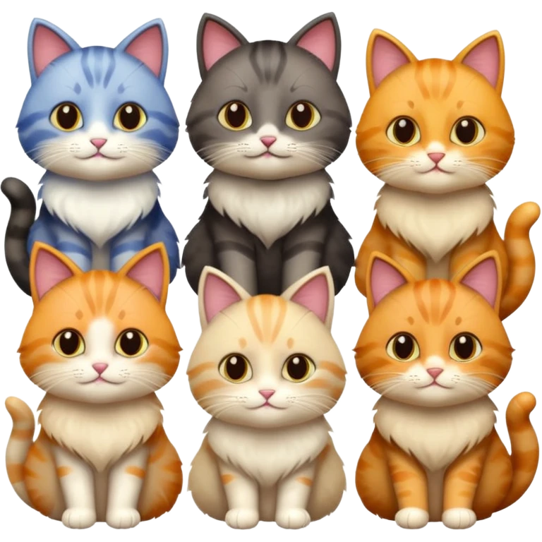 6 cats with different natural coloured coats
 emoji