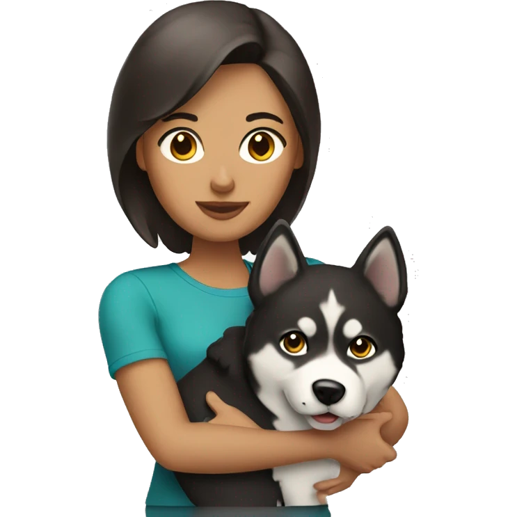 Brunette with bob woman holding a husky emoji