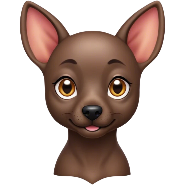 Cinematic Cute Xoloitzcuintle dog Portrait Emoji, Head tilted playfully and inquisitively, featuring smooth, hairless ebony skin with distinctive, artistic wrinkles, round, sparkling dark eyes filled with curiosity, Simplified yet irresistibly adorable features, highly detailed, glowing with a warm, friendly glow, high shine, affectionate and spirited, stylized with a touch of whimsy, bright and endearing, soft glowing outline, capturing the essence of a mischievous yet loving companion, so playful it feels like it could trot out of the screen and into your arms! emoji