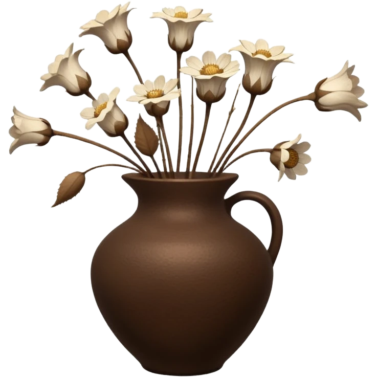 White Dried flowers and pods in a brown vase emoji