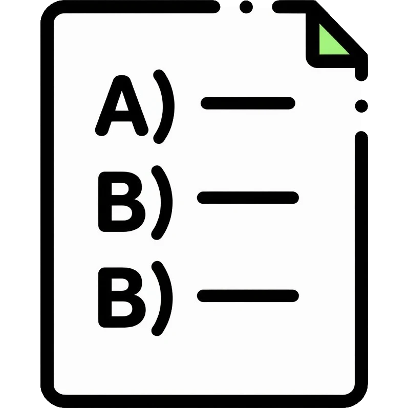paper with multiple choice answers labeled a) and b) emoji