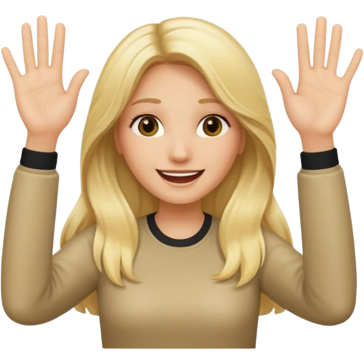 blonde female long hair saying stop smiling funny both hands up emoji