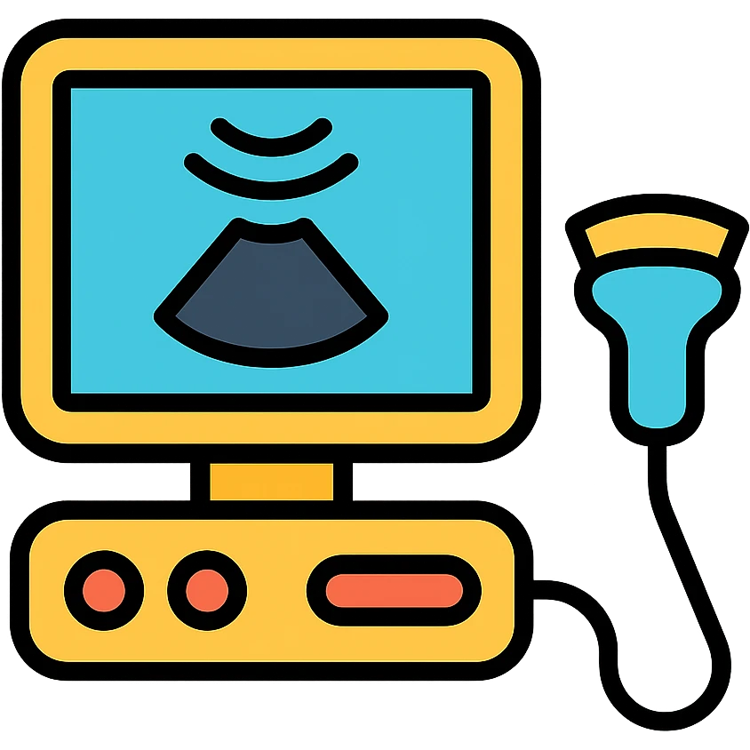 ultrasound machine, color outline icon style, focus on screen and probe emoji