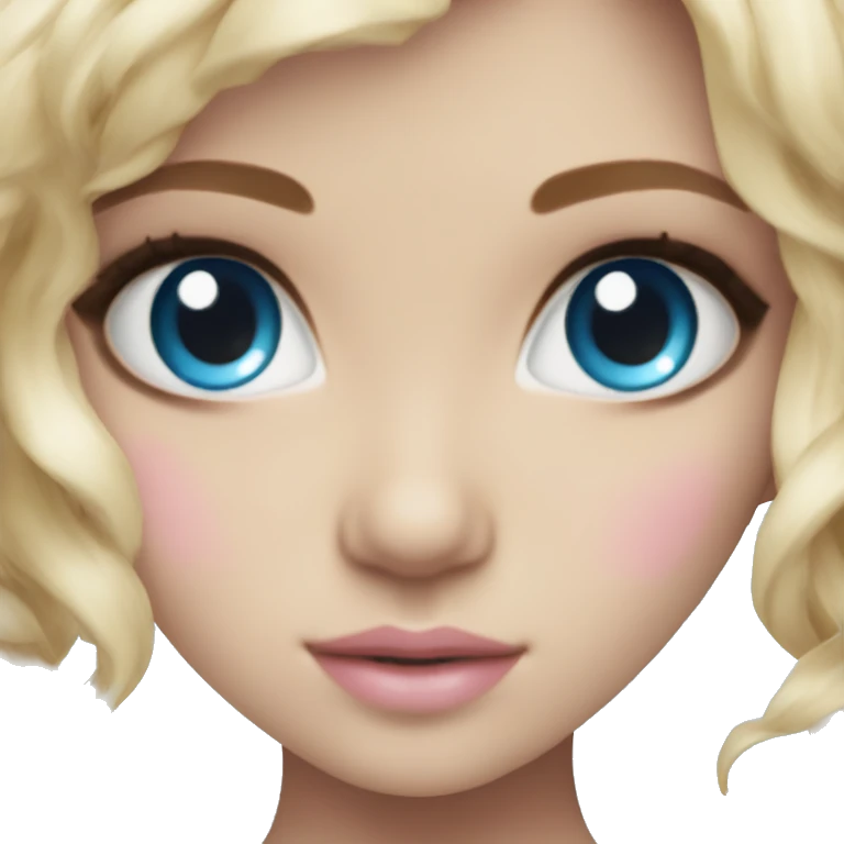 ocean blue doll eyes, blonde hair, feminine, pink, girl, angelic emoji