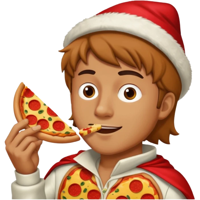 Create a man in a costume eating pizza emoji