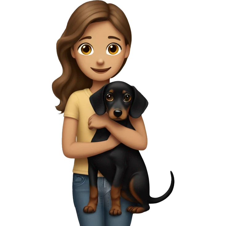 brown-haired girl hugging black dachshund with tan emoji