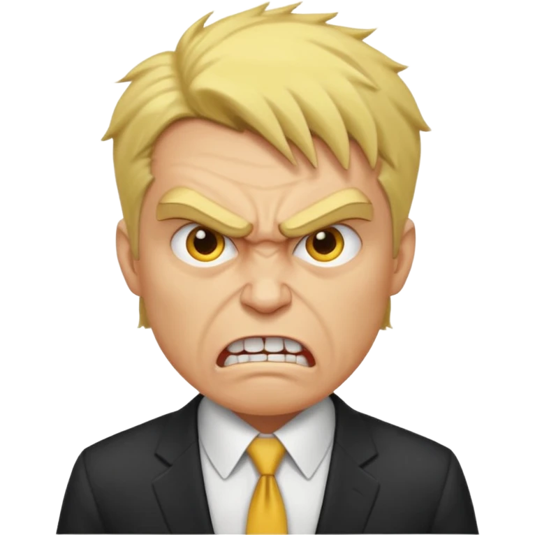 yellow round emoji face showing an angry and frustrated male boss expression, furrowed brows, clenched teeth, business attire hints emoji