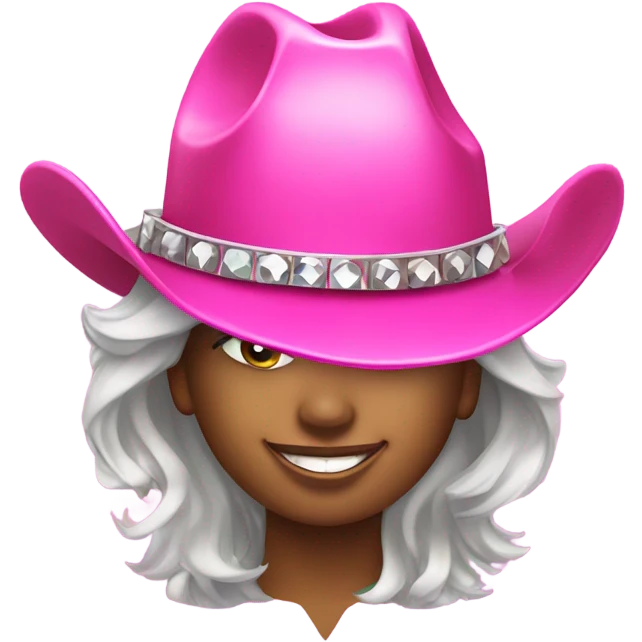 Disco ball wearing a pink cowgirl hat emoji