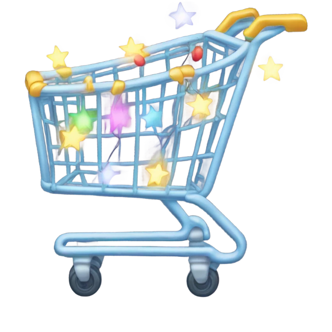 shopping cart wrapped in twinkle lights  emoji